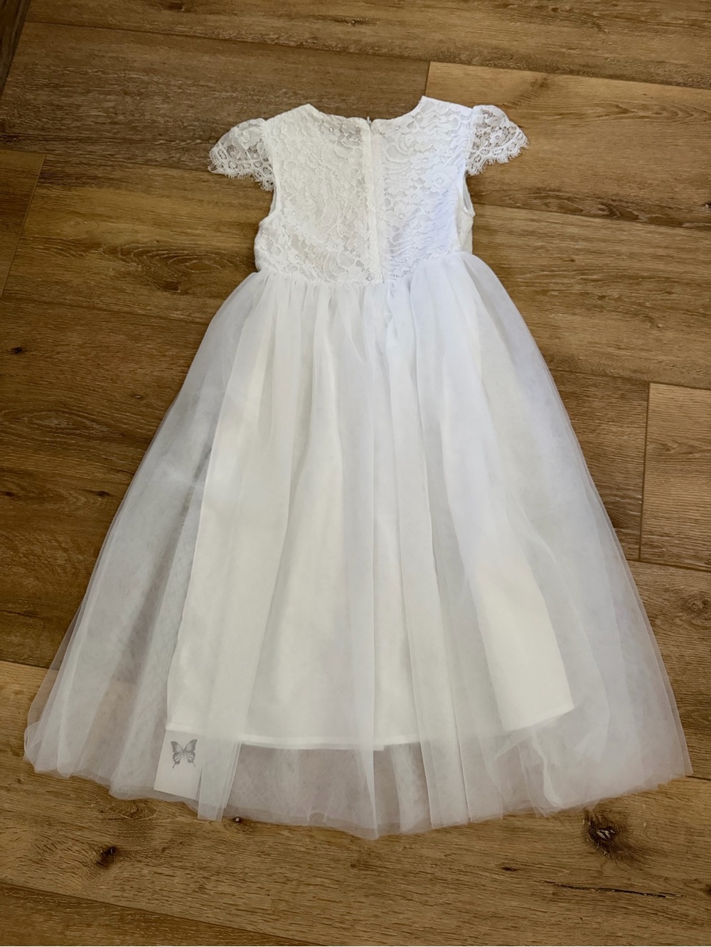 White Lace & Tulle Kids Dress Girl Gown Sz 10 60% cotton/